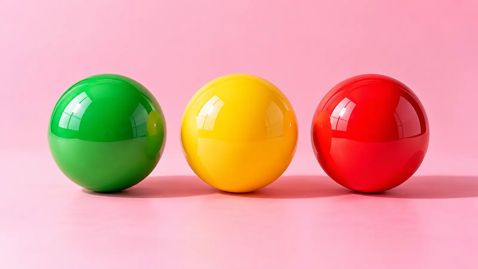 Consenso sessuale: tre sfere lucide verde, gialla e rossa come un semaforo su sfondo rosa