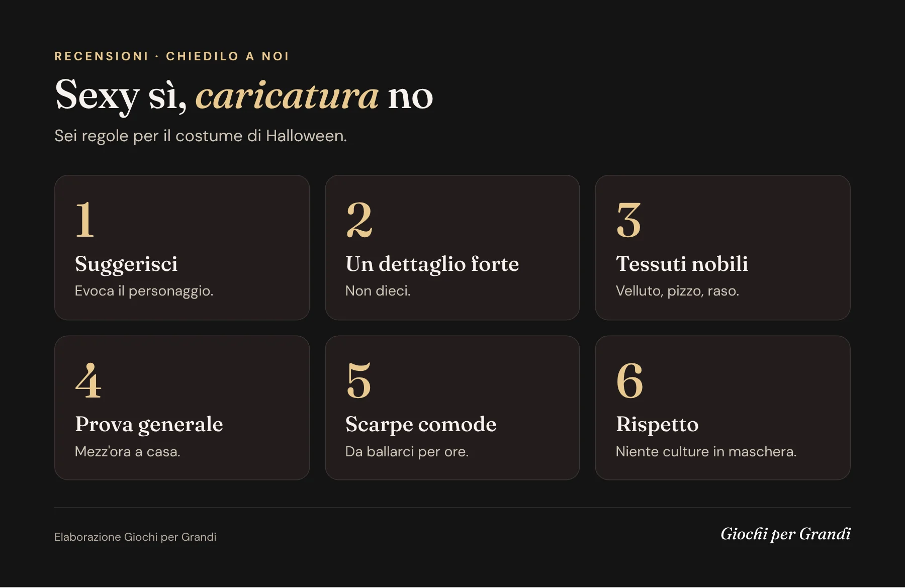 Infografica costume sexy Halloween: sei regole per scegliere un travestimento elegante e non caricaturale